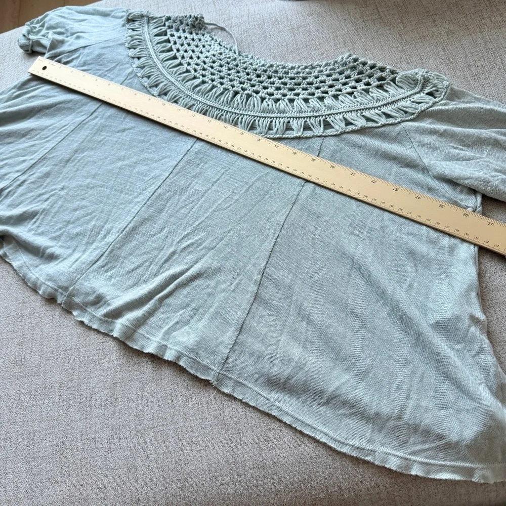 🩵 Free People Crochet Pale Baby Blue Colette Macrame Neckline Tee